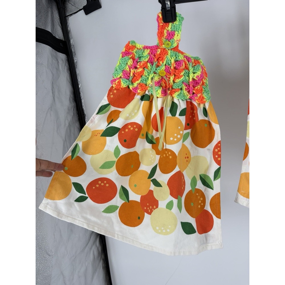 VTG Crochet Hanging Kitchen Towels Citrus Orange Fruit Retro Granny Cottagecore - Picture 4 of 9